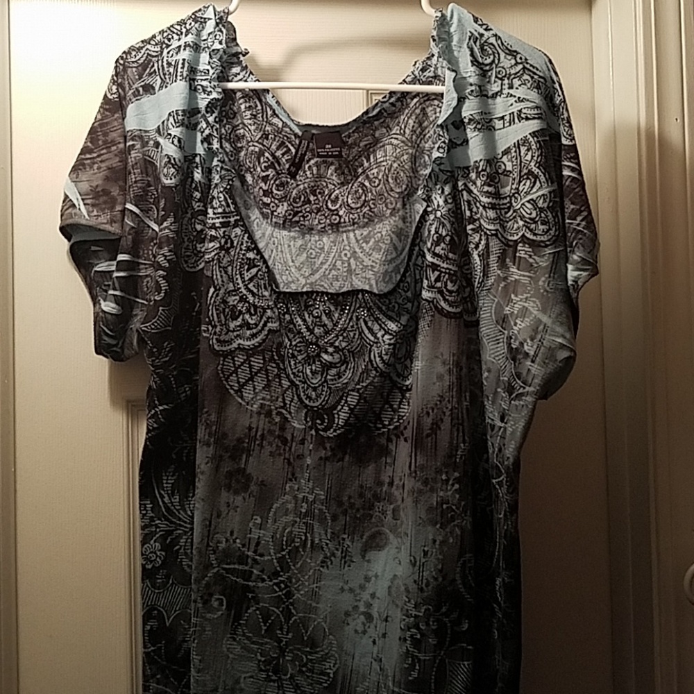 Reposh- 3X AQUA AND BLACK BLOUSE